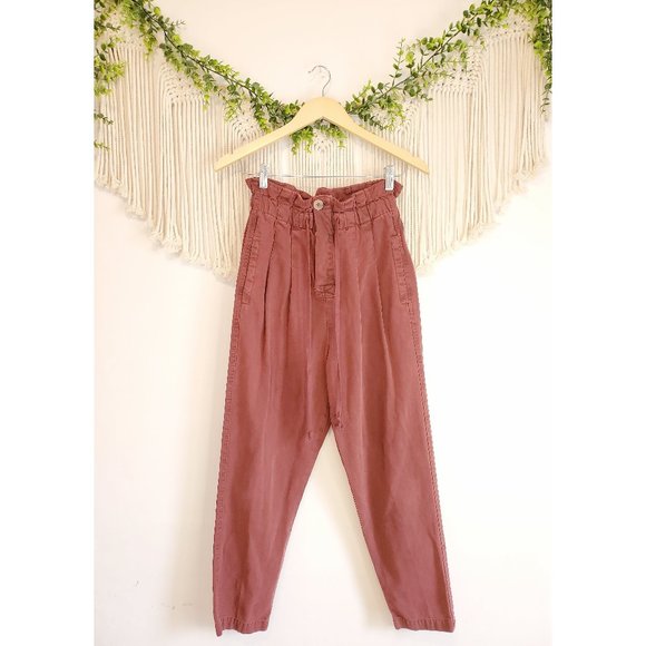 Free People Pants - Free People Margate Pleated High Rise Straight Leg Paperbag Pants, Size XS